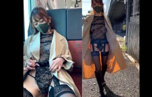 個人撮影 めちゃ可愛い素人彼女にシースルーエロ衣装を着せて電車で露出遊び 動画